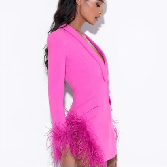 Miss Circle Madeline Fuchsia Feather Trim Blazer Dress Barbiecore Size XXS - Picture 4 of 16